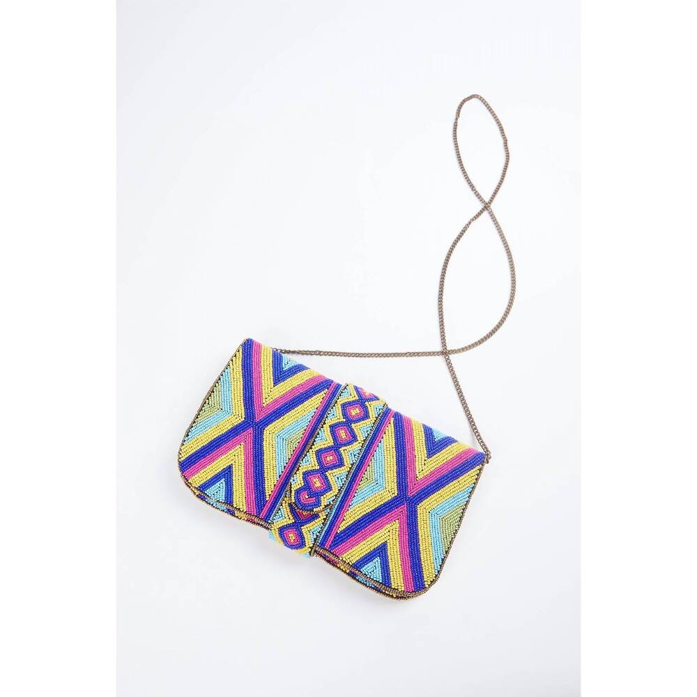 NEW ETHNIQUE heera handmade beaded shoulder clutch bag in multi